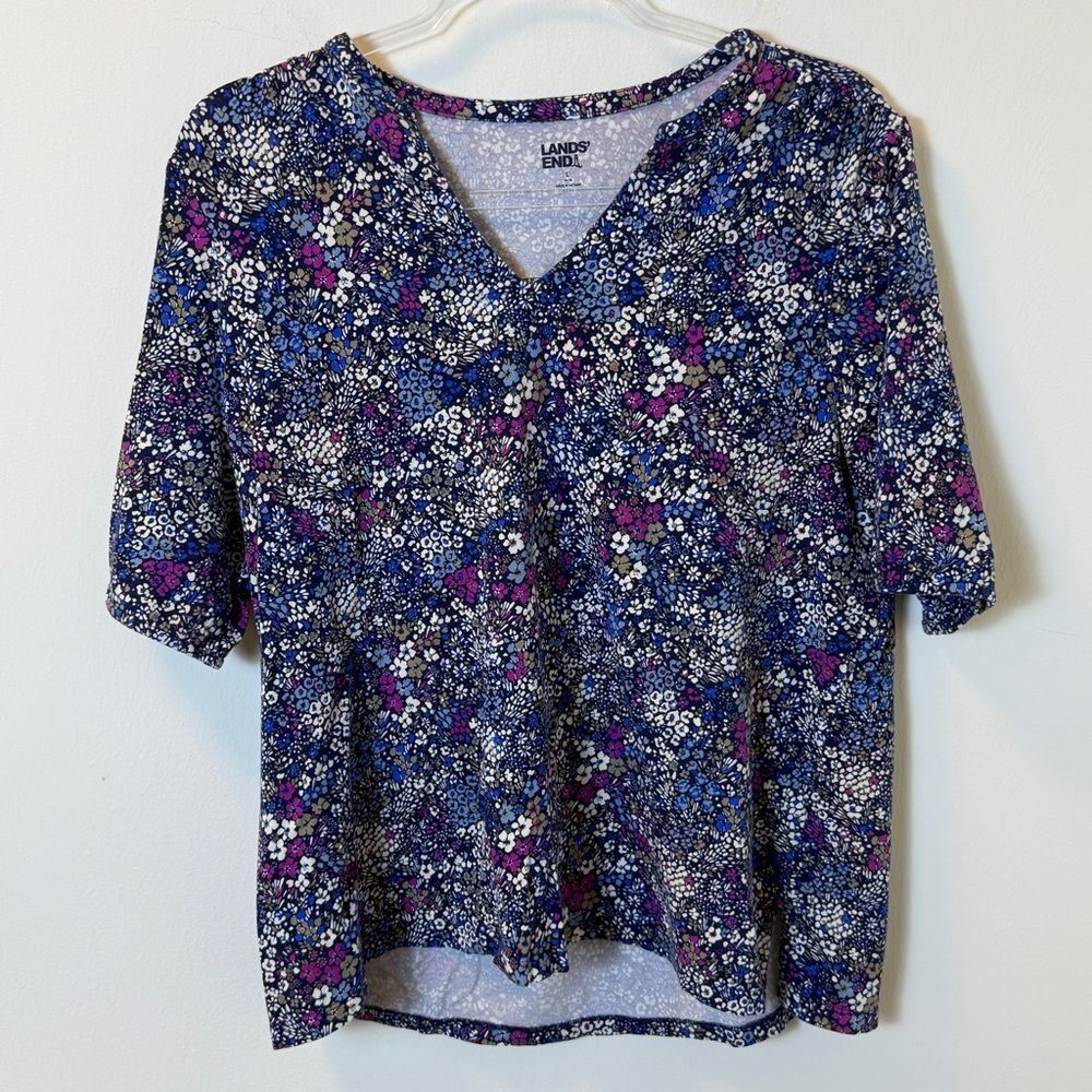 Lands’ End Floral Print V-Neck Top Women’s Large
